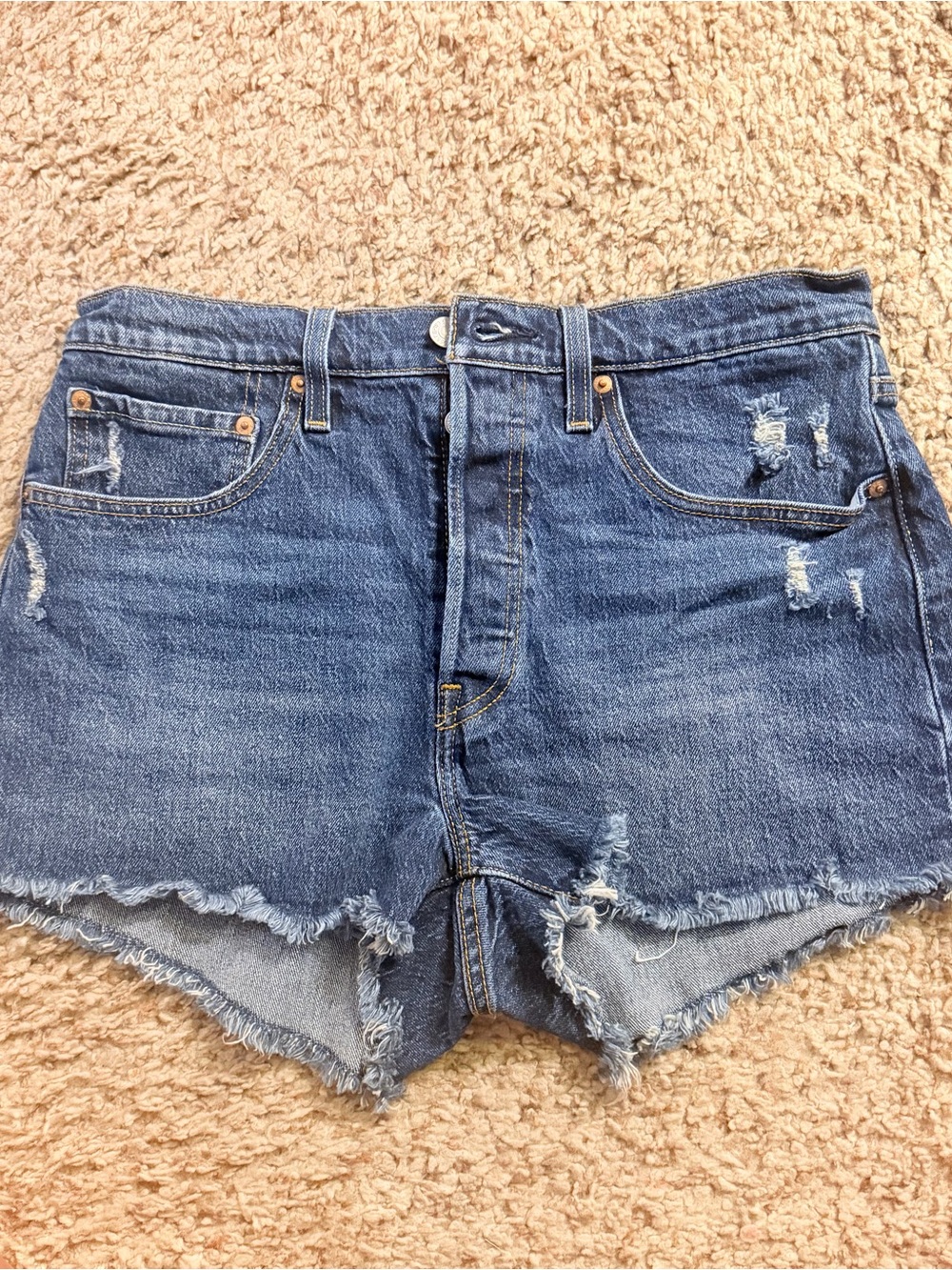 NWOT Levi's 501 Blue Distressed Denim Shorties